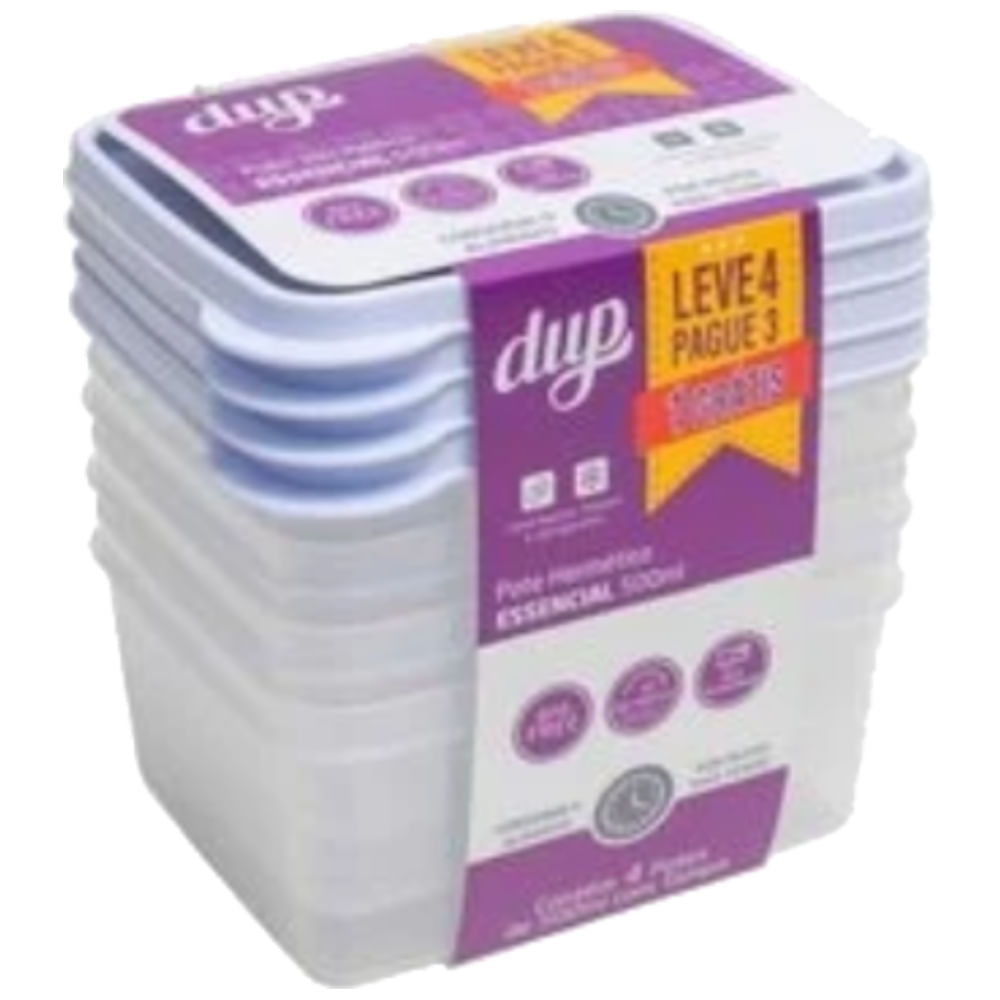 Conjunto de Potes Herméticos Plástico 500ml 4 Peças Dup Livre de BPA